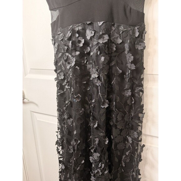 Elegant Black Evening Gown With 3D Floral Appliqué, Size 4, (NWOT) - Picture 3 of 5